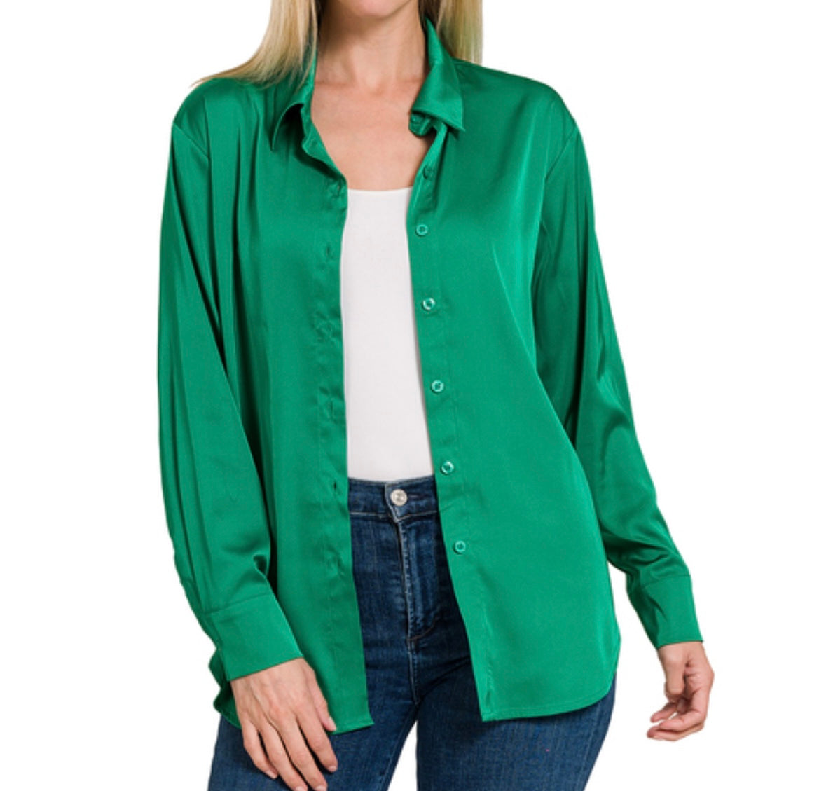 Downtown Satin Top, Kelly Green