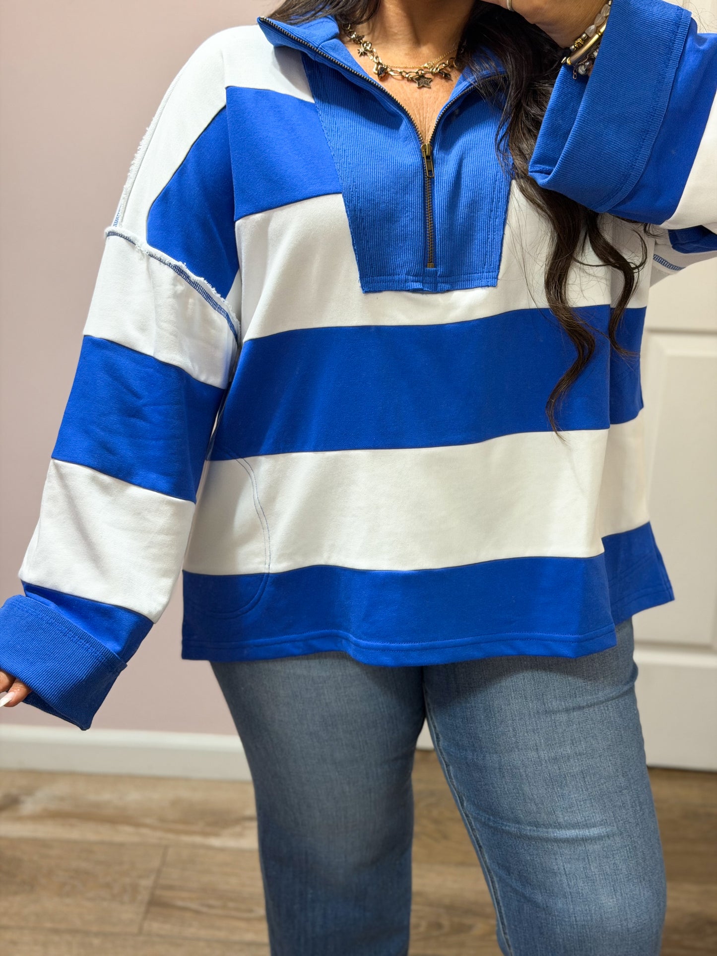Varsity Stripe Quarter Zip Pullover