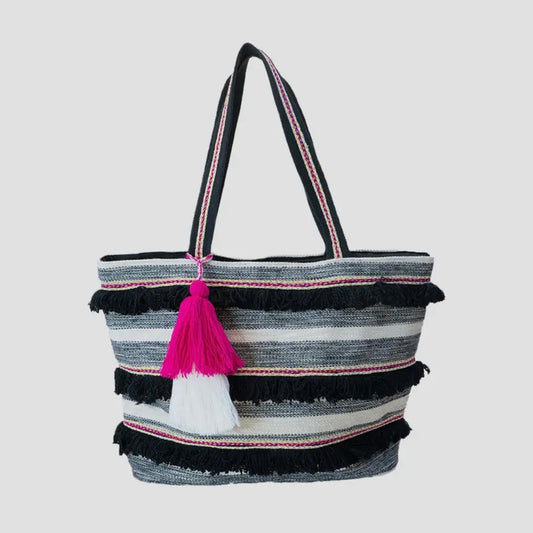 Taisha Striped Cotton Tassel Tote