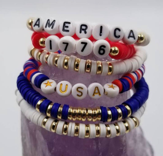 America 1776 Heishi Bracelet Set