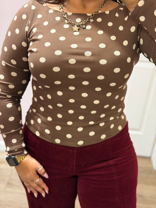 Maple Lane Polka Dot Knit Top