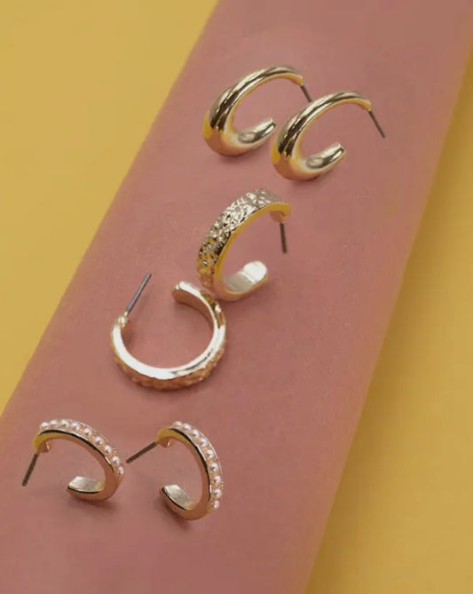 Pearl Mini Hoop Earring Trio