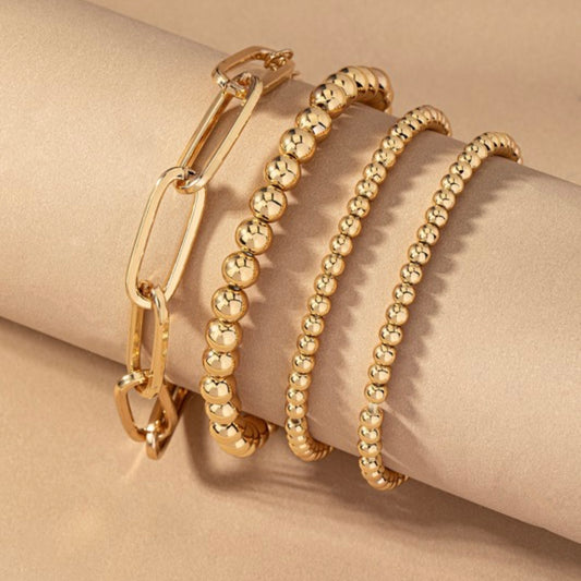 Chain & Metal Bead Bracelet Set