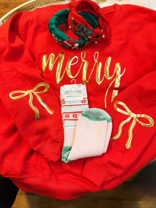 Metallic Merry & Bow Crewneck