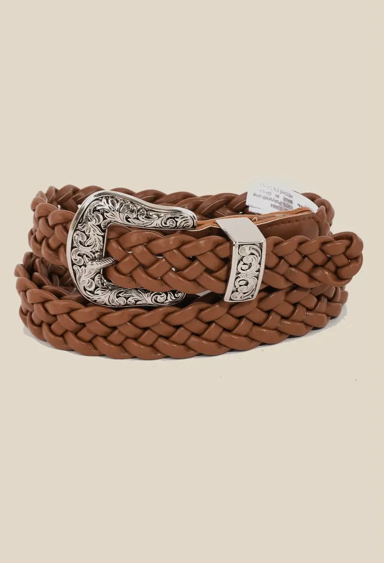 Etched Buckle Braided Belt