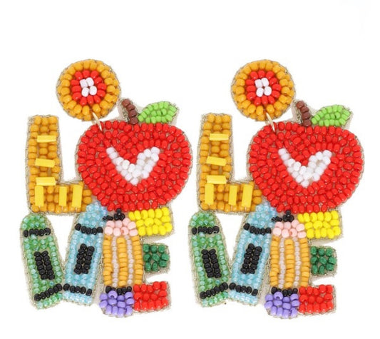 Love To Teach Beaded Earrings