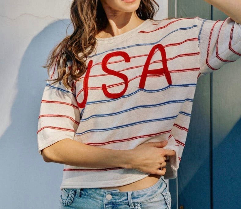 USA Stripe Knit Sweater Top