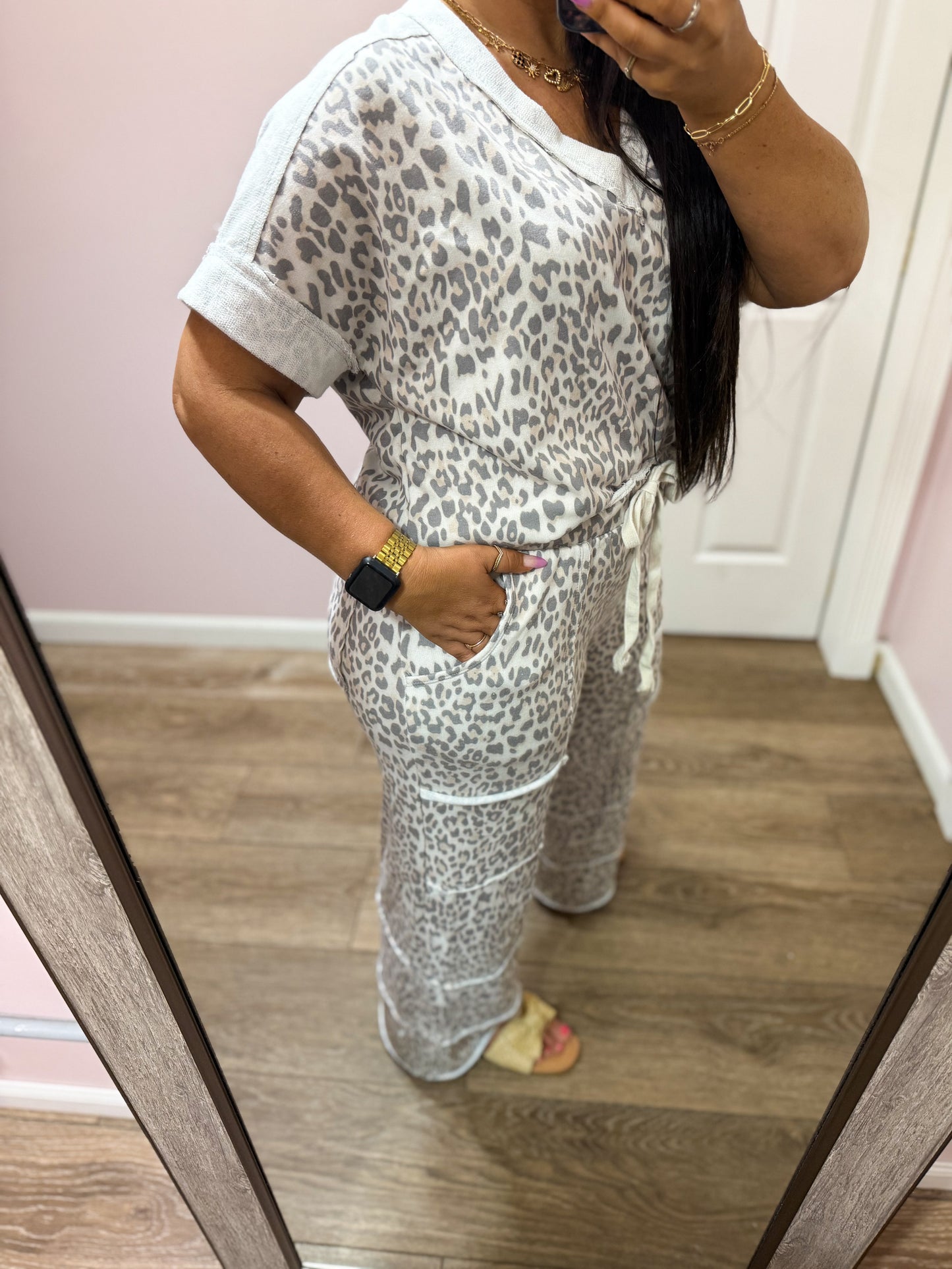 Paige Leopard Wide Leg Pants, Cream