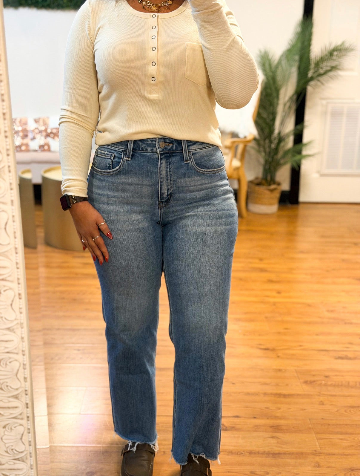 Snap Button Ribbed Top, Rose