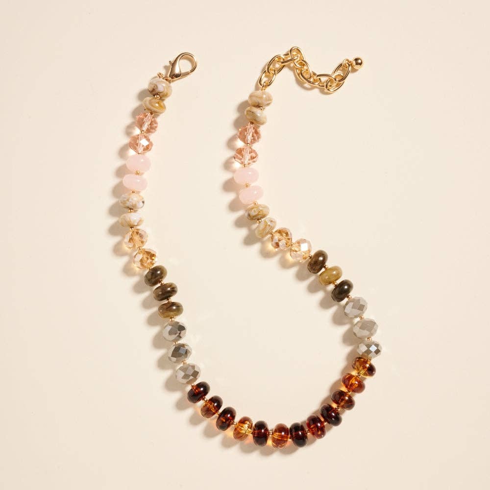 Marbled Ombre Resin Oval Disk Beaded Necklace