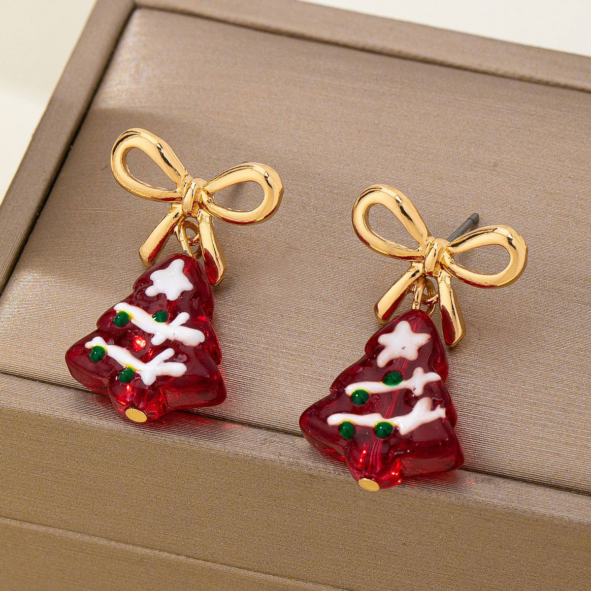 Christmas Tree Bow Drop Earrings