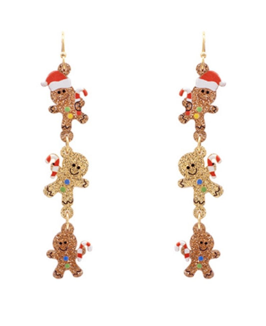 3 Tiered Glitter Gingerbread Earrings