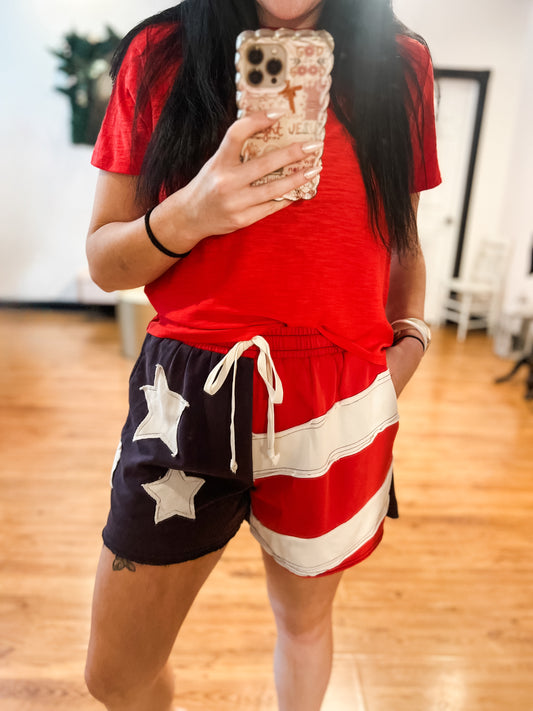 American Flag Patchwork Shorts