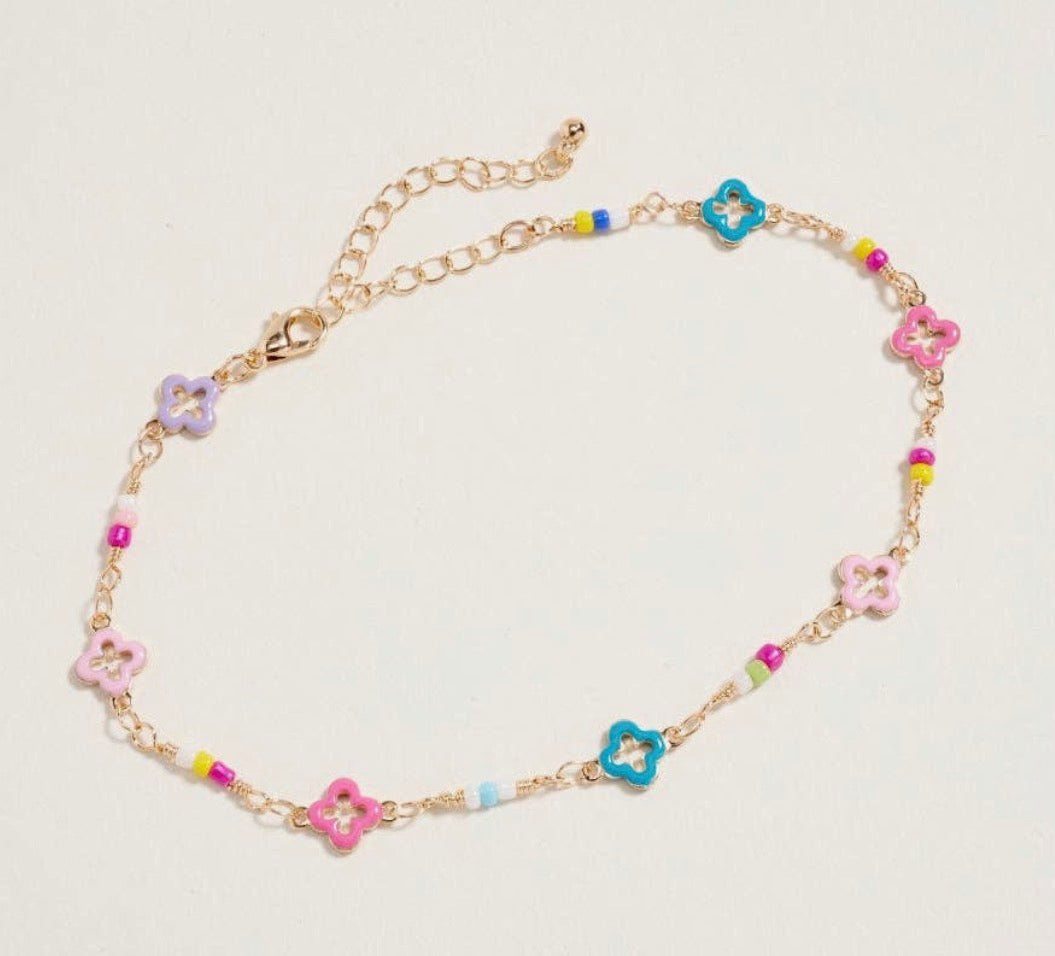 Clover Charm & Seed Bead Chain Anklet