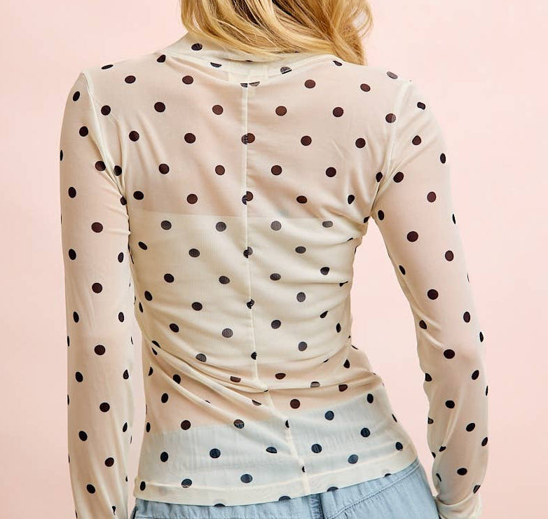 Mock Neck Polka Dot Sheer Top