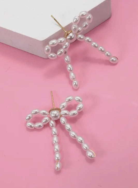 Pearl Bead Bow Earrings