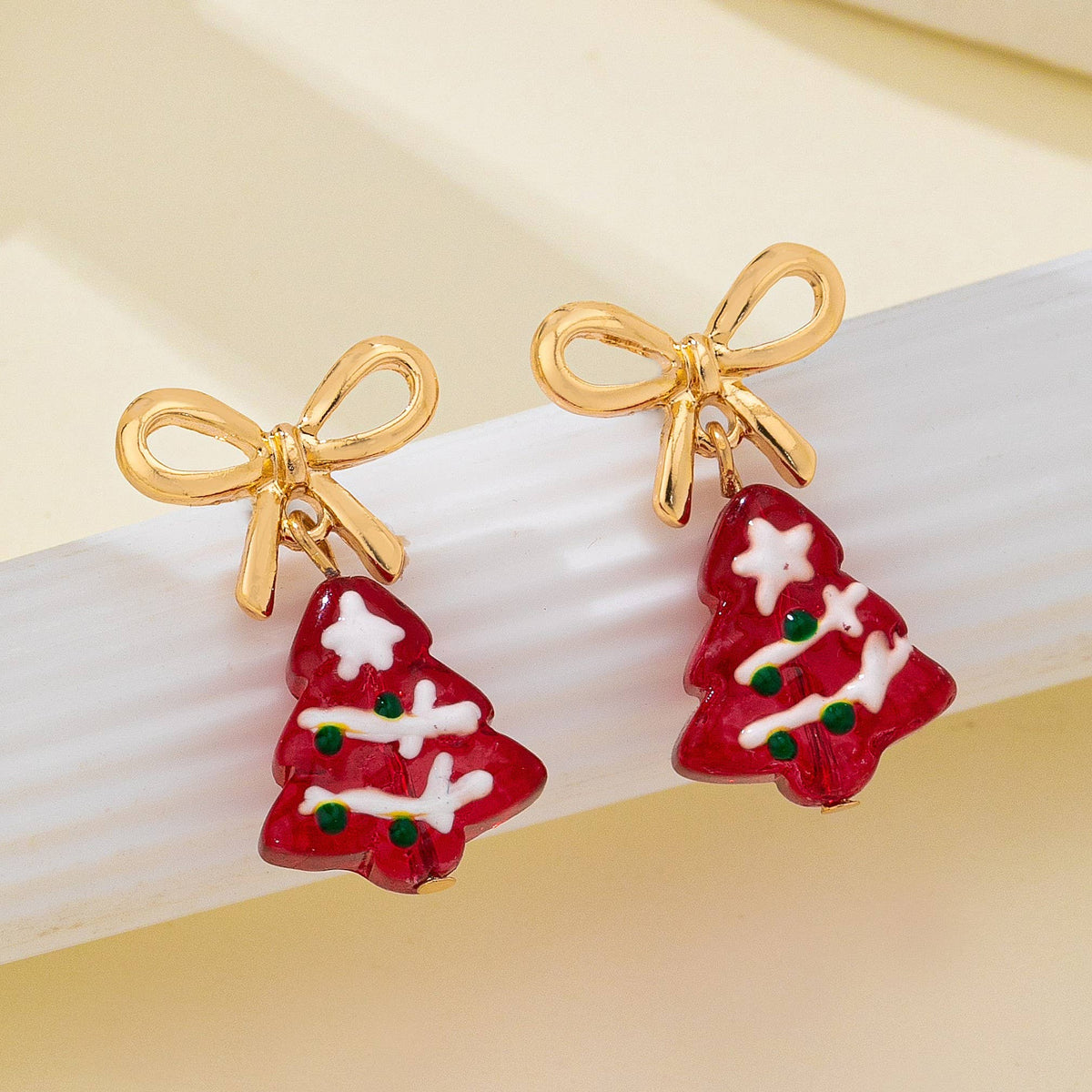Christmas Tree Bow Drop Earrings