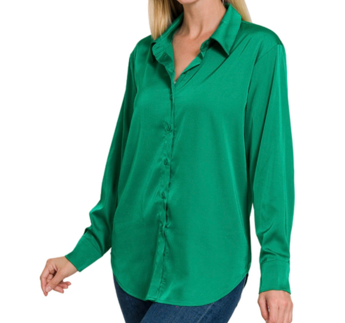 Downtown Satin Top, Kelly Green