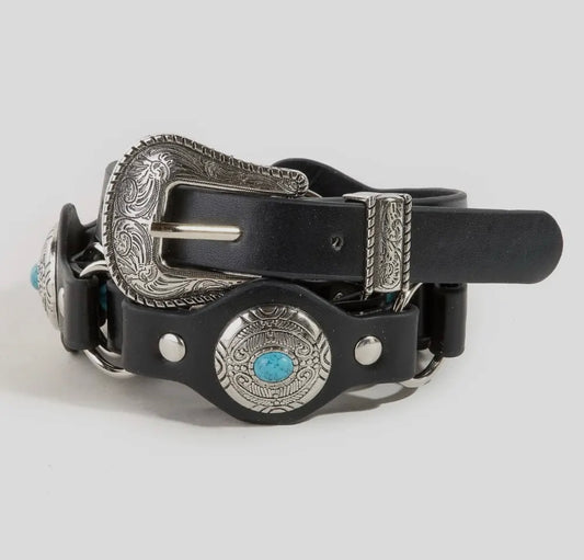 Western Concho Faux Leather Link Belt