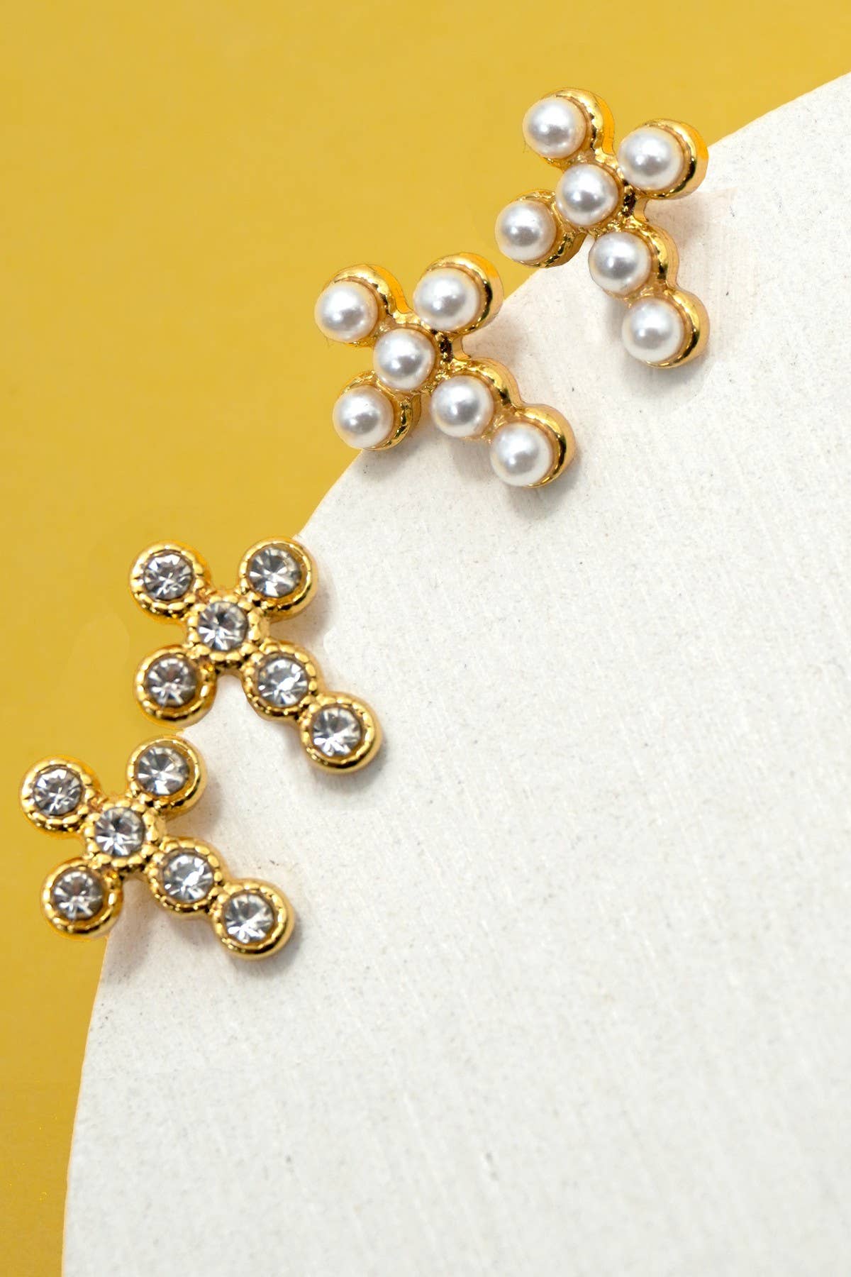 Pearl Cross Stud Earrings
