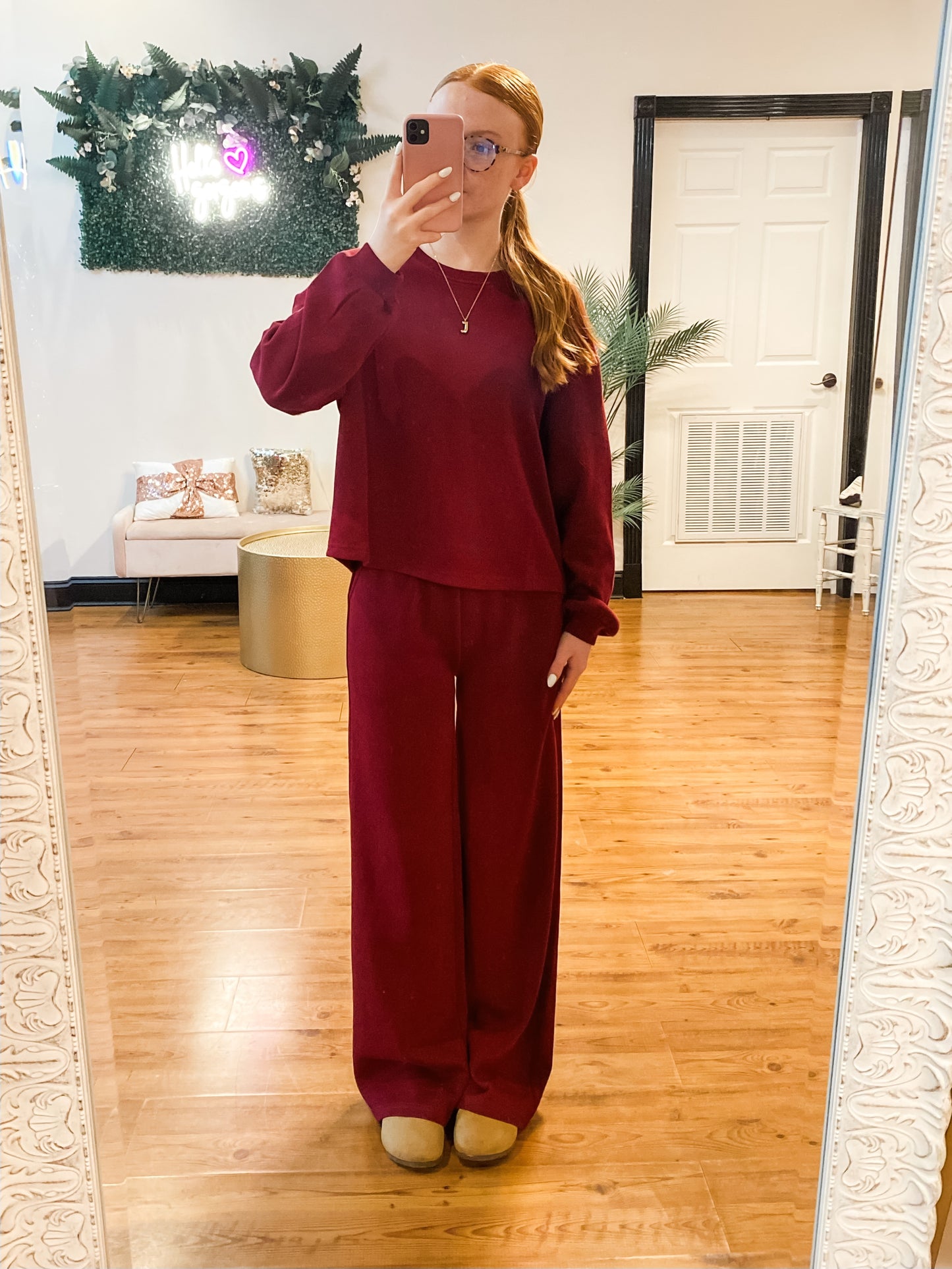 Kade Ribbed Two Piece Set, Burgundy