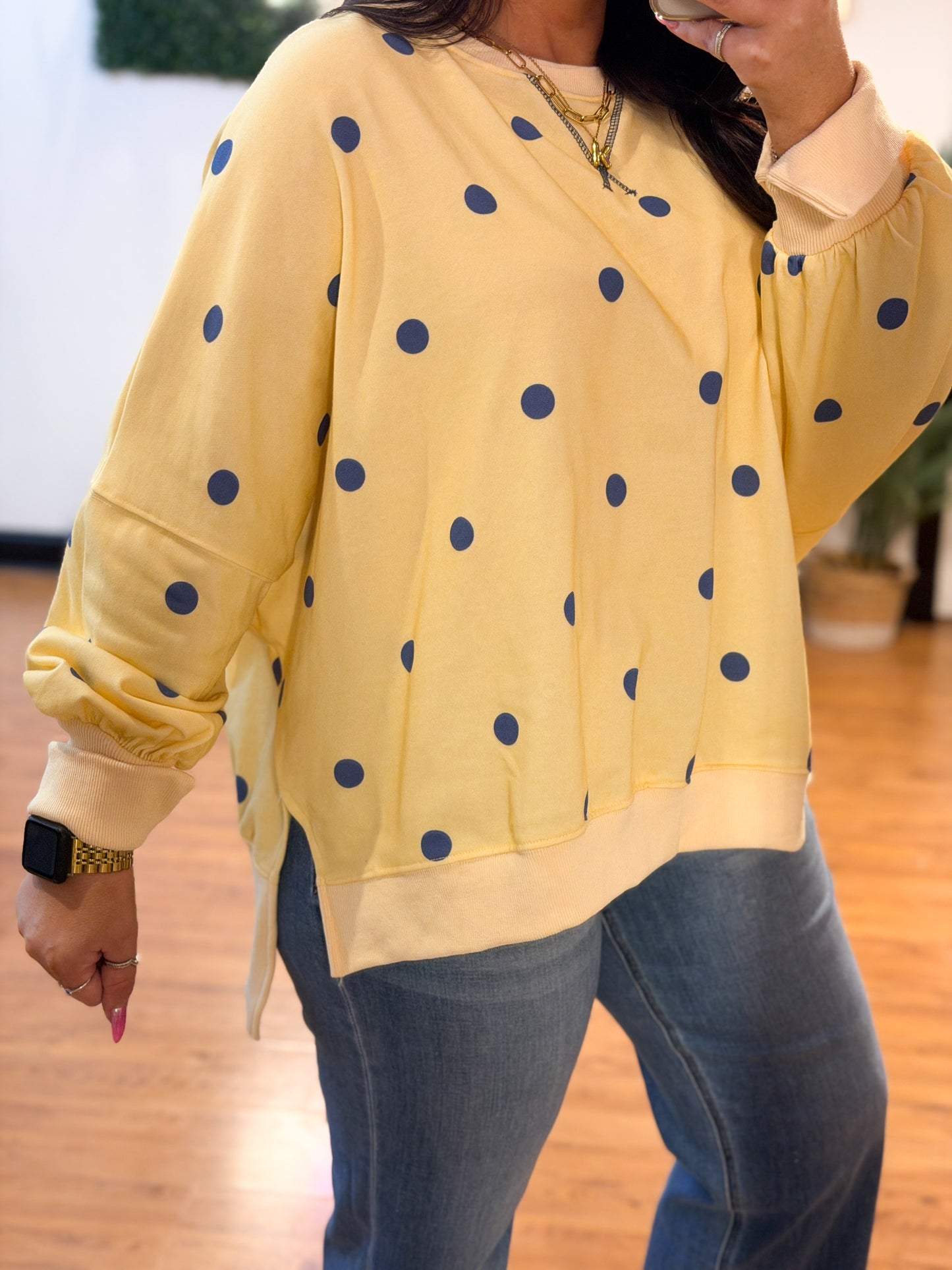Whimsical Charm Polka Dot Sweatshirt
