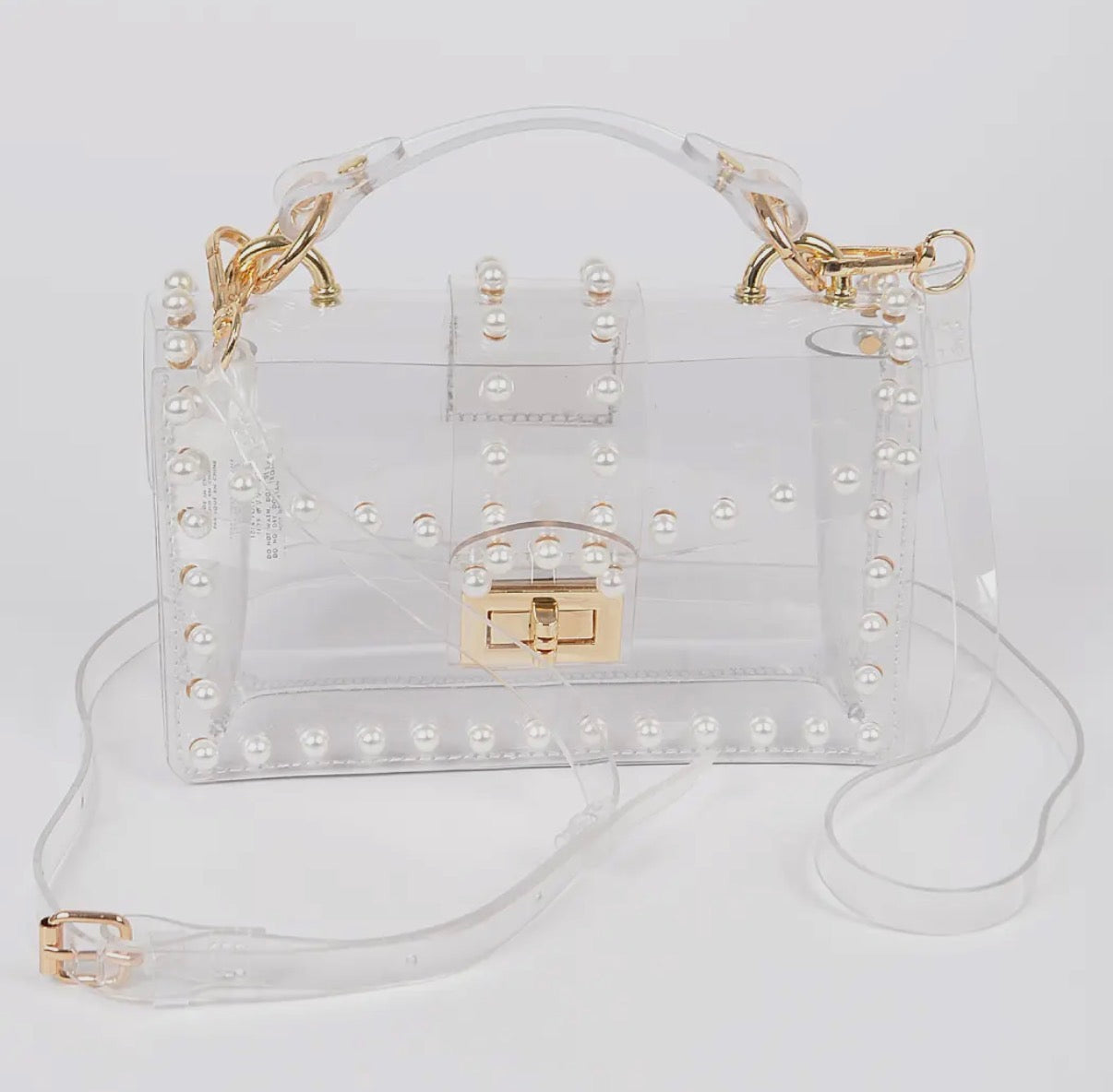 Transparent Single Handle Clutch w/ Faux Pearls