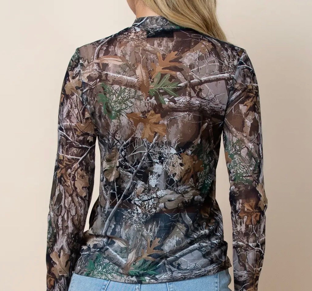 Camouflage Sheer Top