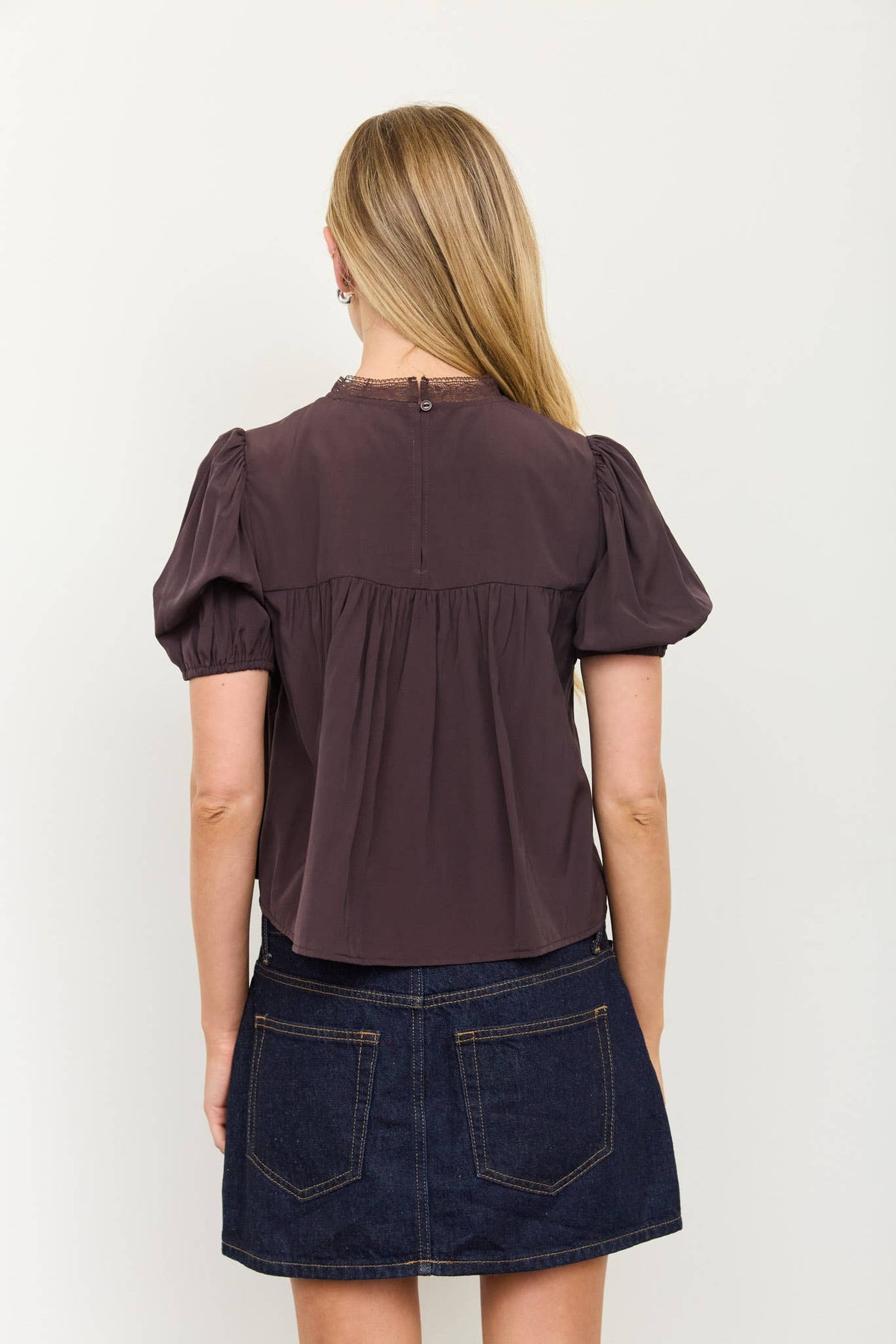 Stella Lace Trim Pintuck Puff Sleeve Top