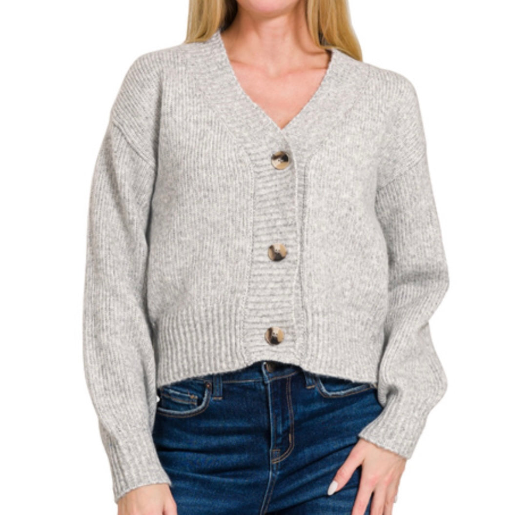 Button Front Sweater Cardigan, Gray