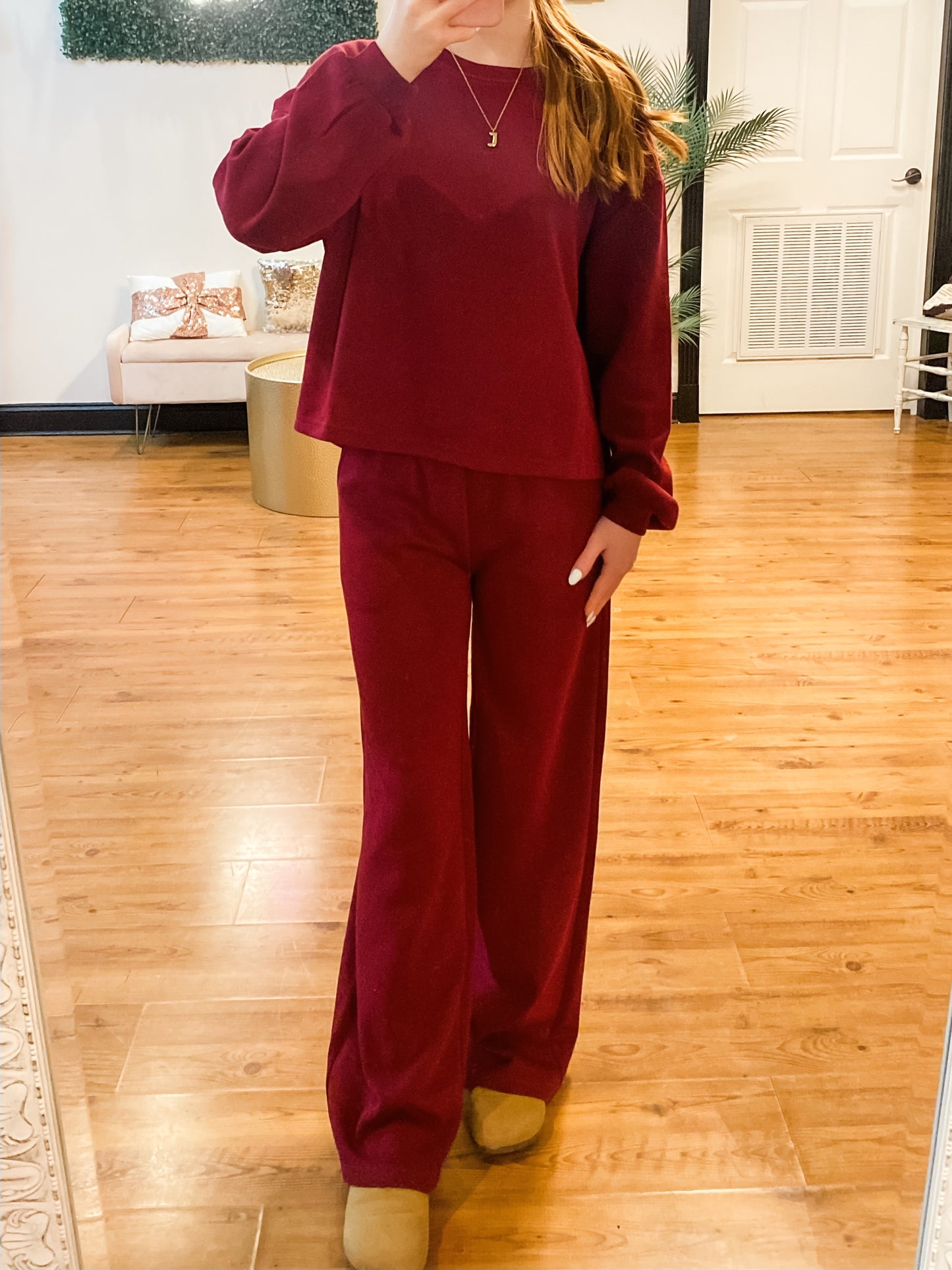 Kade Ribbed Two Piece Set, Burgundy