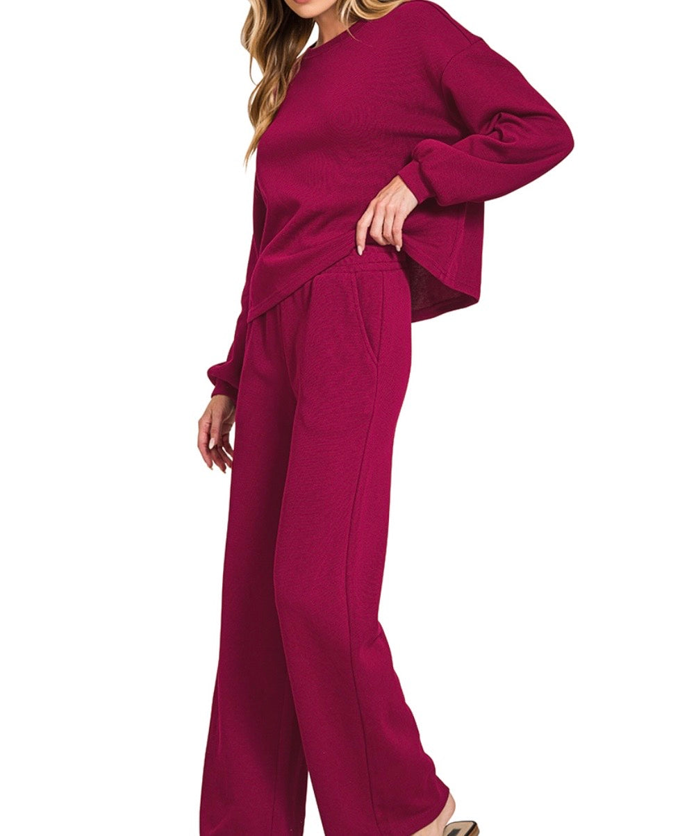 Kade Ribbed Two Piece Set, Burgundy