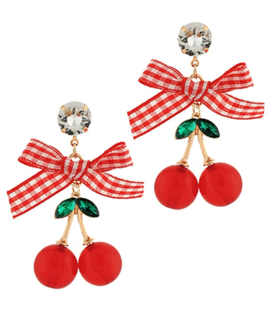 Cherry & Bow Dangle Earrings