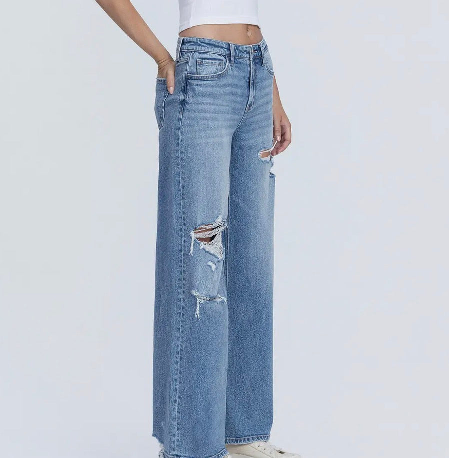 Eden Distressed Wide Leg Jeans
