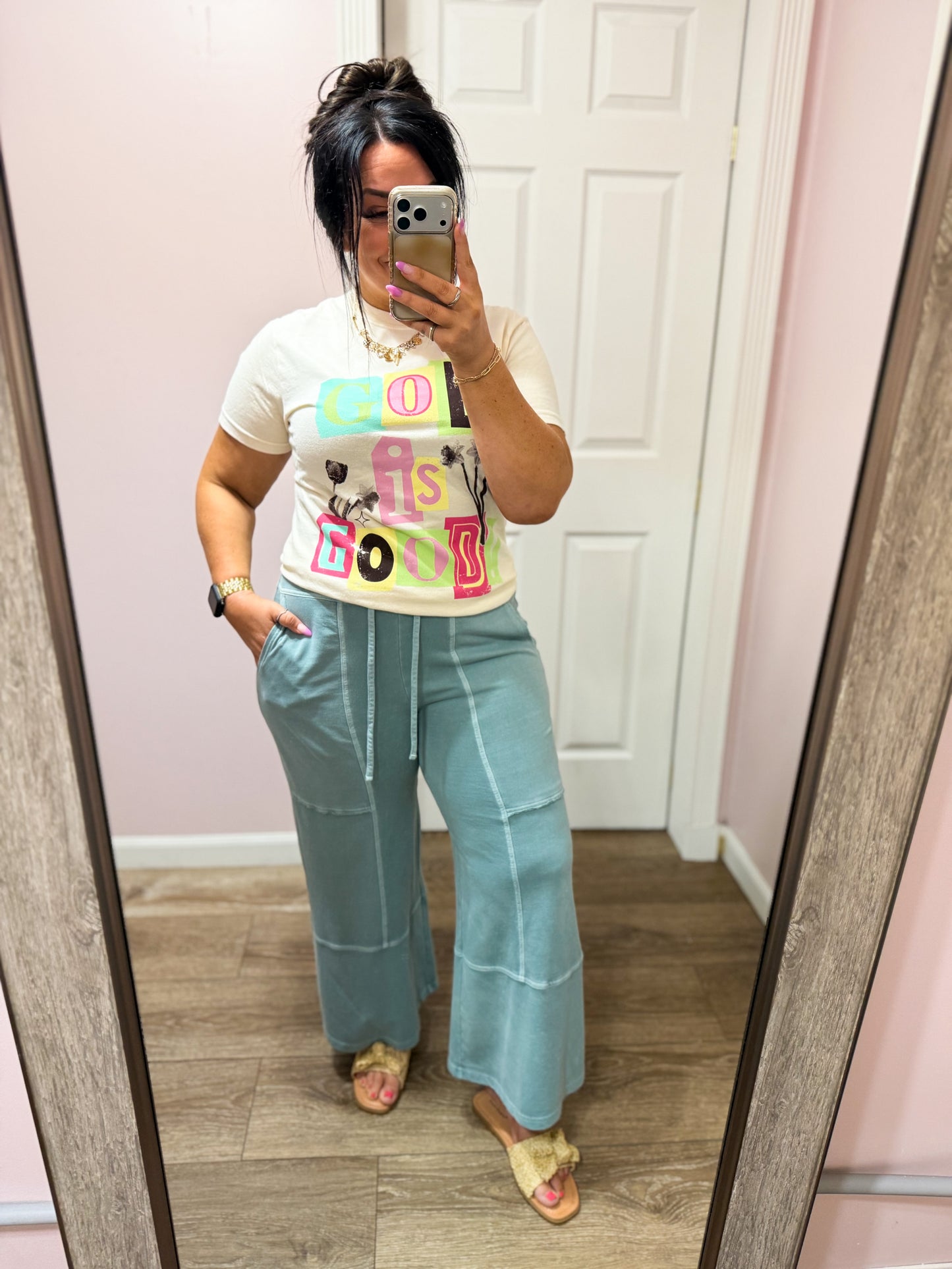 Next Level Wide Leg Pants, Ash Mint