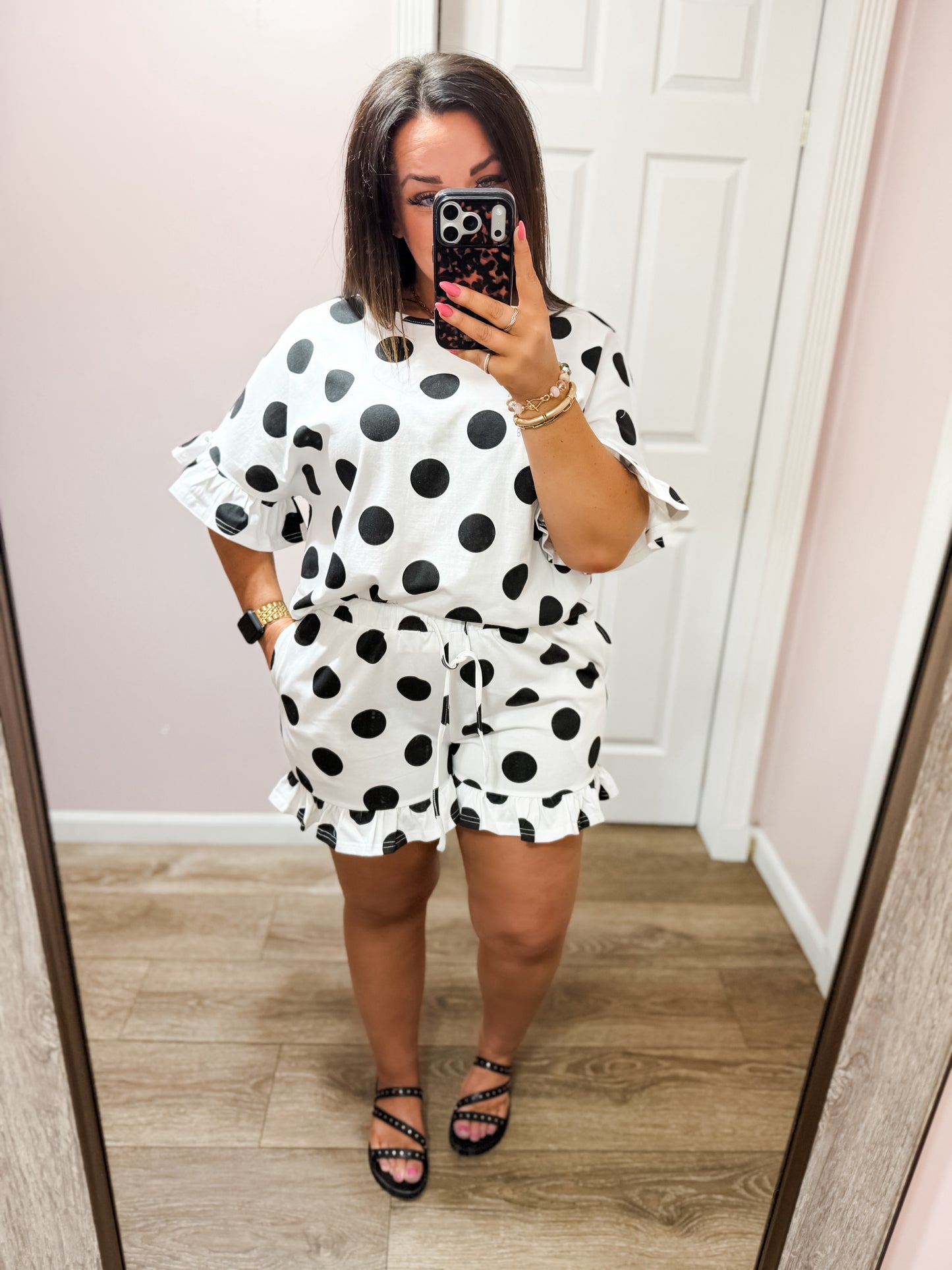 Classic Contrast Polka Dots Ruffled Set