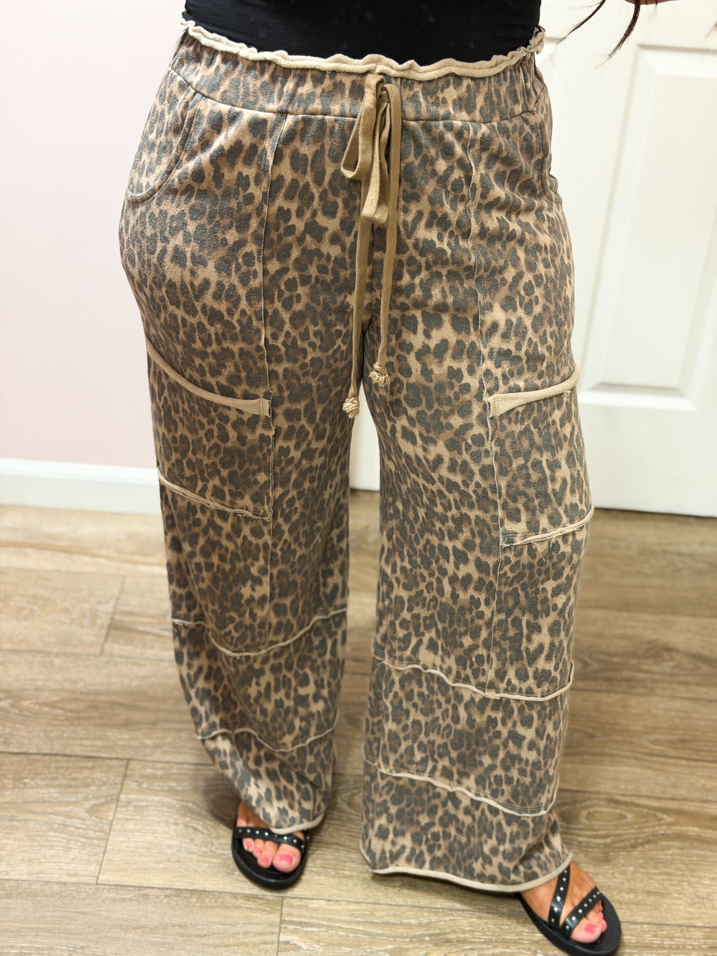 Paige Leopard Wide Leg Pants, Mocha