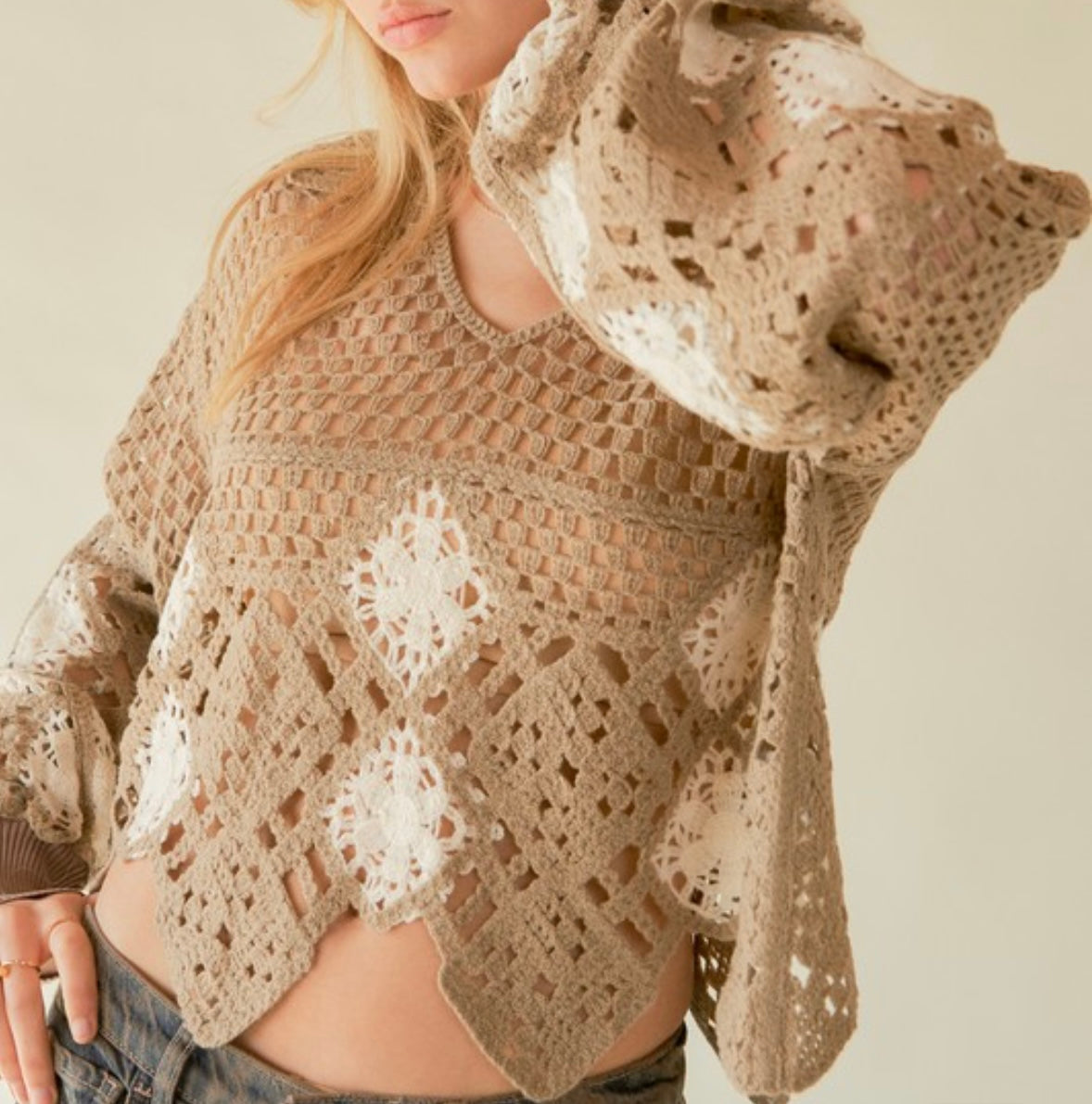 Crochet Knit Sweater Top