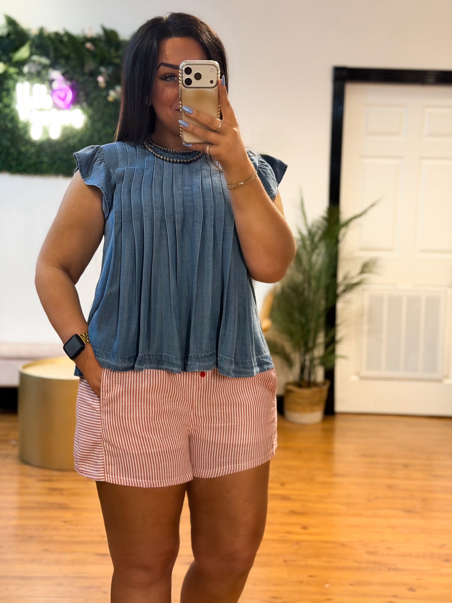 Striped Boxer Style Shorts, Red