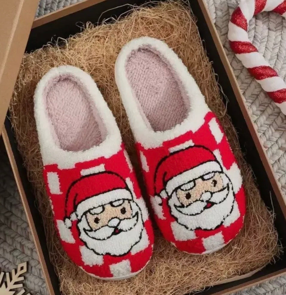 Checkered Santa Slippers
