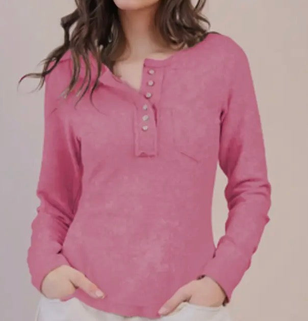Henley Washed Waffle Knit Top
