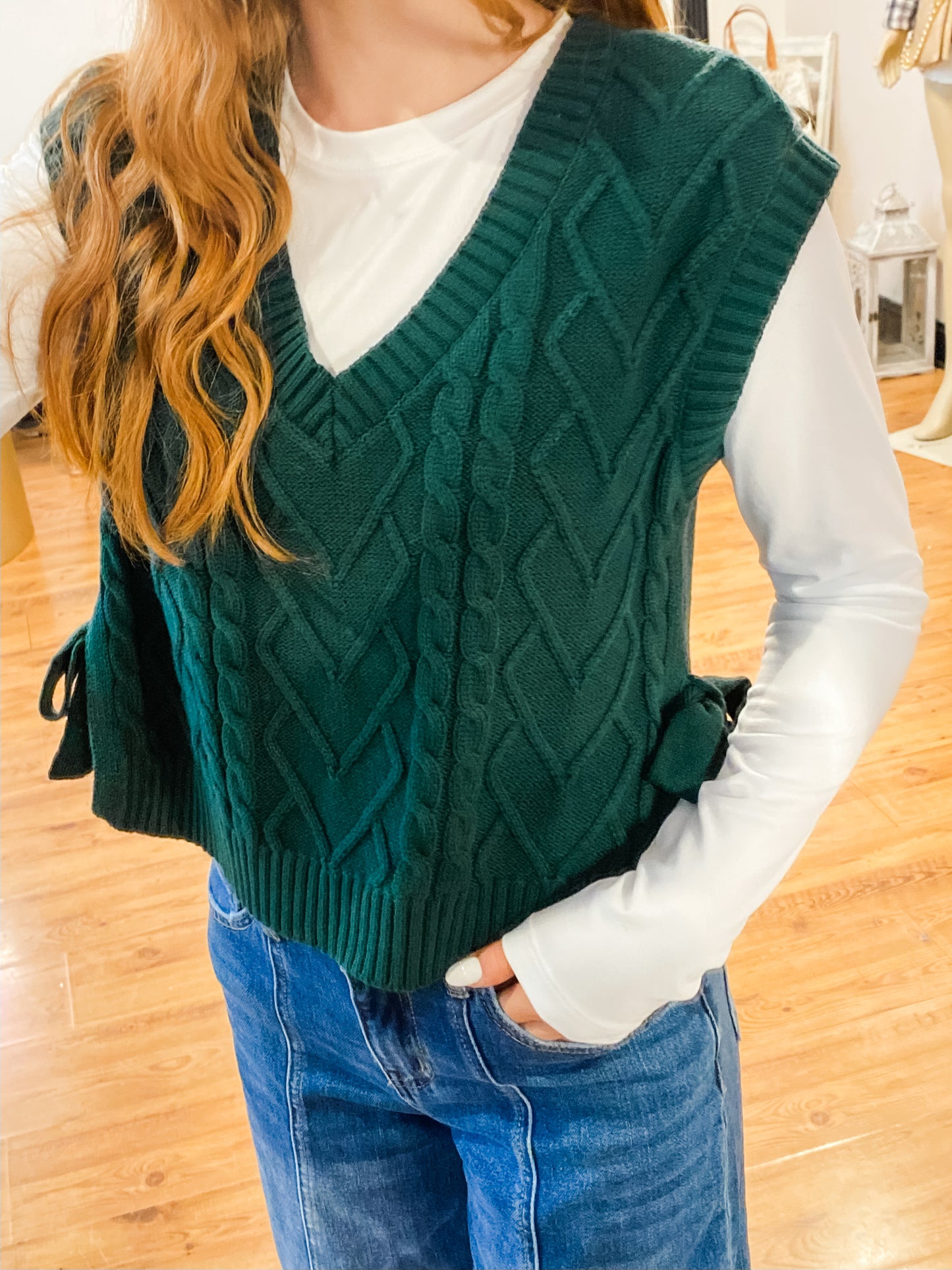 Cable Knit Side Tie Sweater Vest