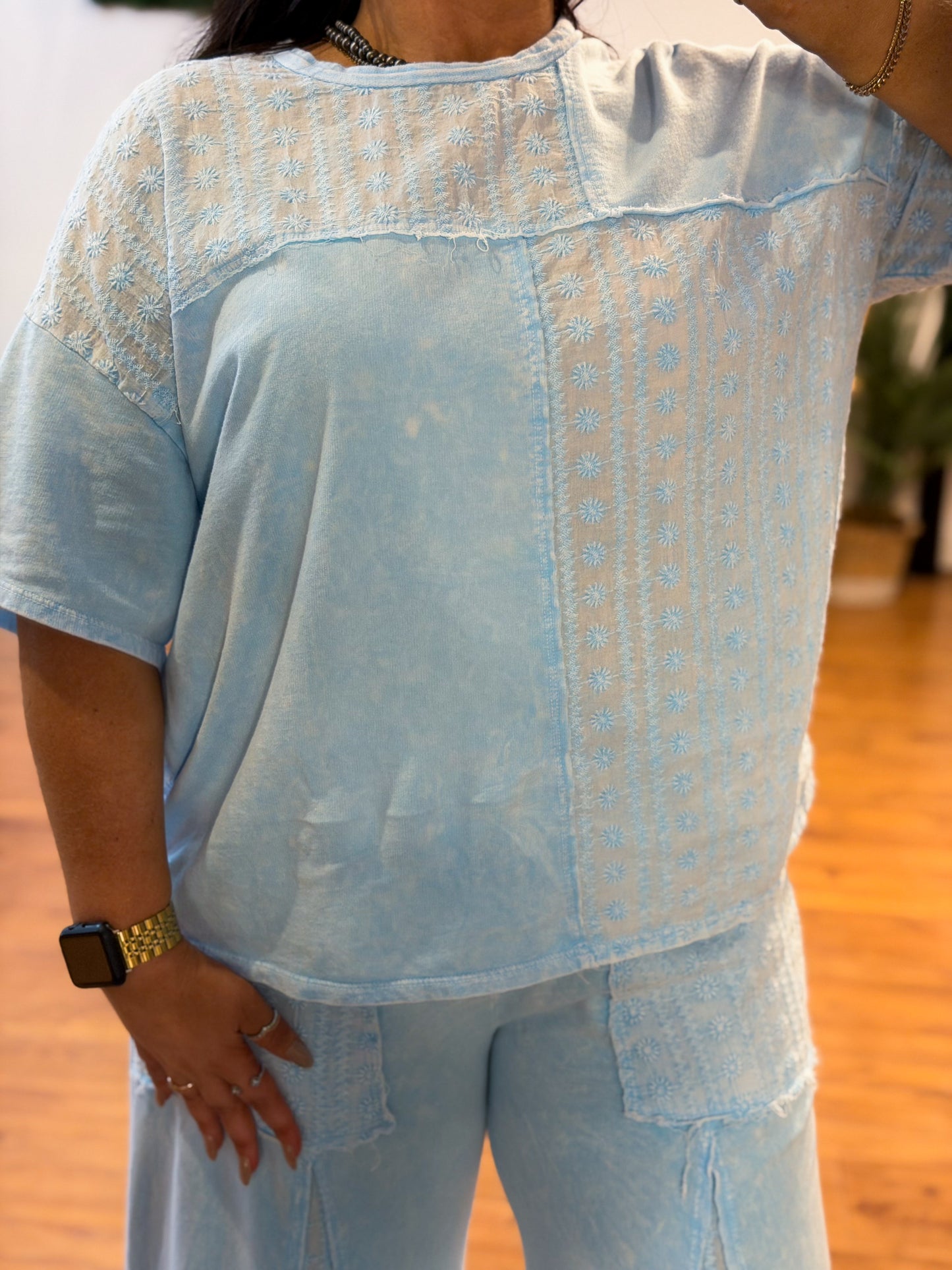 Claire Eyelet Block Top