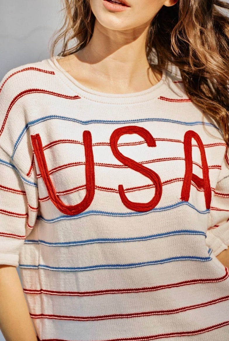 USA Stripe Knit Sweater Top