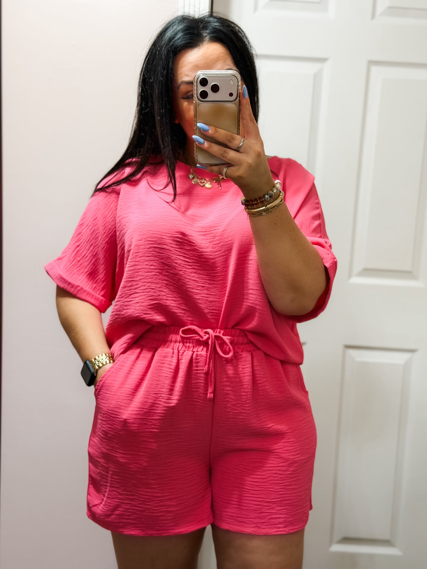 Fresh Start Two Piece Shorts Set, Fuchsia