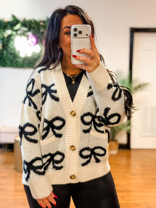 Bow Pattern Button Down Cardigan