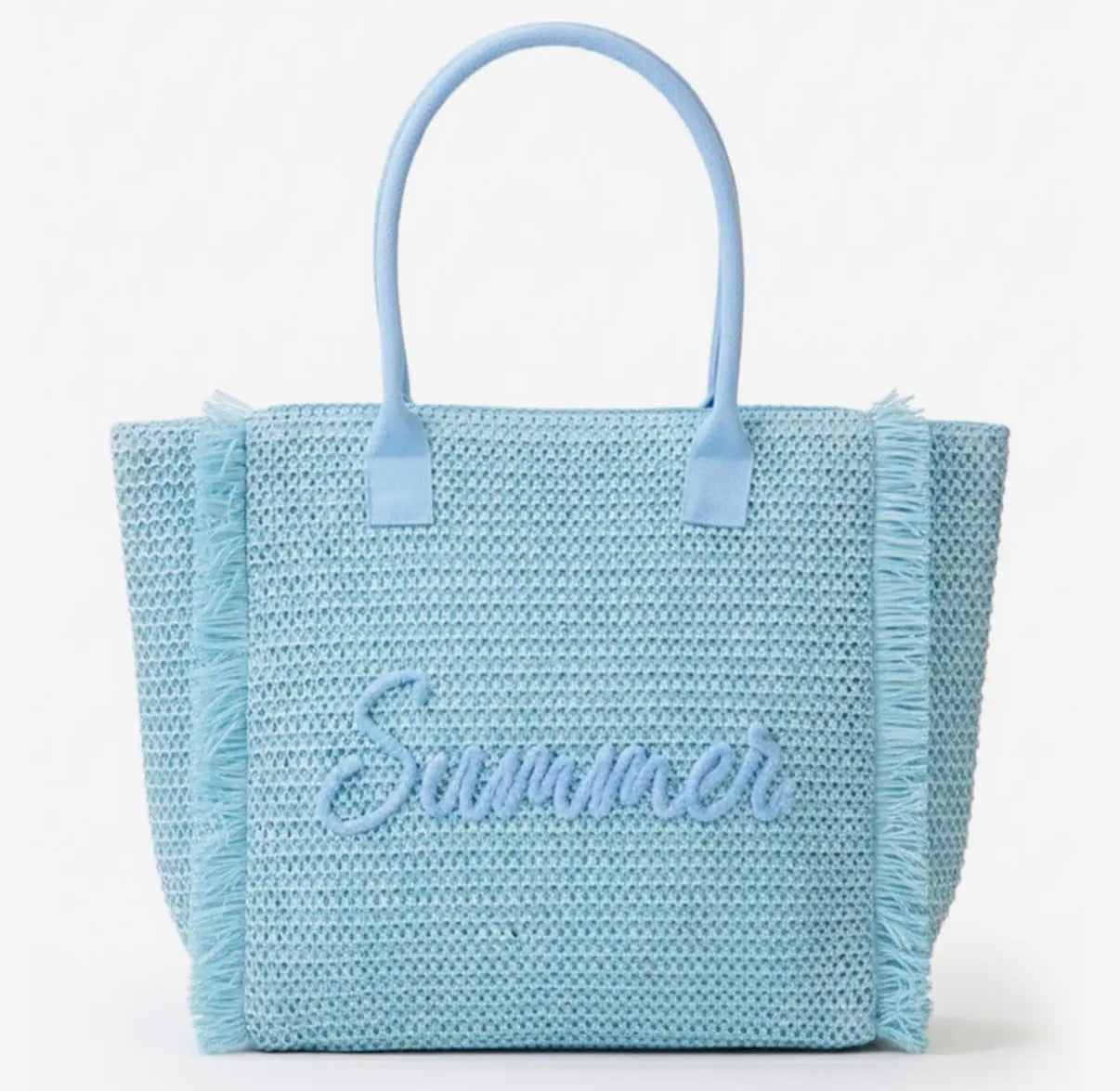 “Summer” Woven Straw Fringe Tote