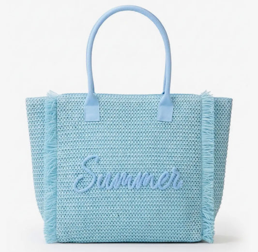 “Summer” Woven Straw Fringe Tote