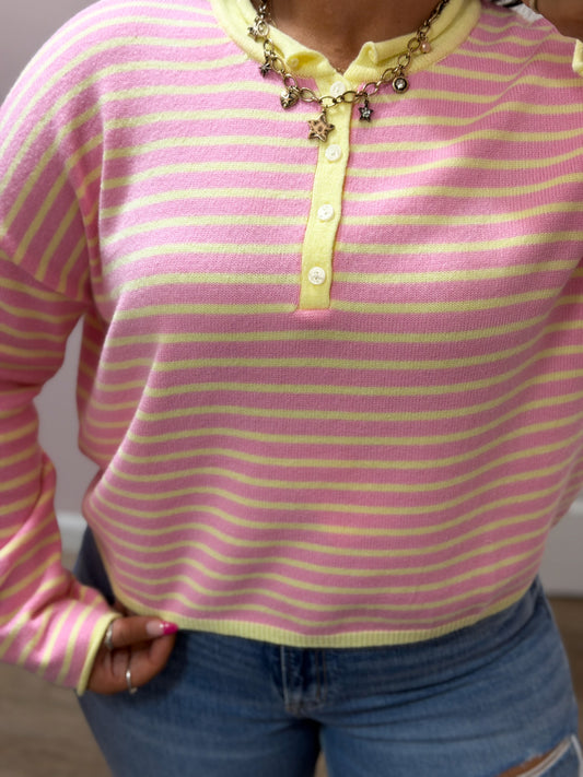 Sweet Life Striped Henley Knit Top