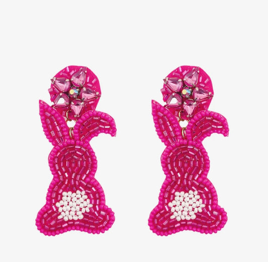 Beaded Bunny Drop Earrings